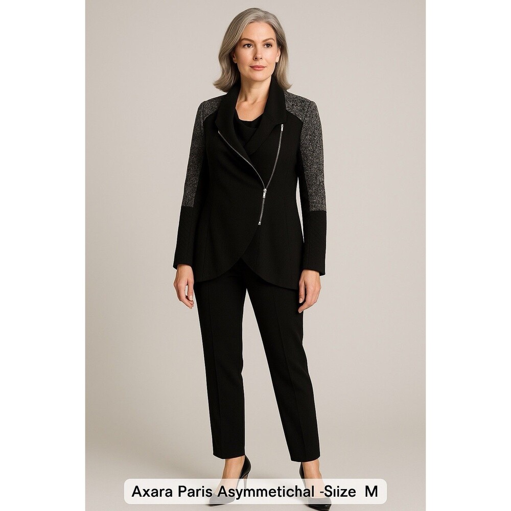 AXARA PARIS Woman’s SZ Medium & Vintage Jacket Black & Gray Zip Heritage Moto